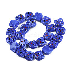 手作りランプワークビーズ  猫の頭  ブルー  15~16x16~16.5x7mm  穴：1.2mm  約25個/連  14.37インチ（36.5cm）&nbsp;LAMP-N029-012B