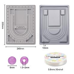 DIYネックレス作りキット  ネックレスデザイン用の1個のプラスチックビーズデザインボードを含む  群がっている長方形  200個の丸い不透明なアクリルビーズ  1ロール弾性クリスタルスレッド  ミックスカラー  ビーズ：6mm  穴：2mm&nbsp;DIY-YW0003-60