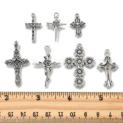 35pcs7スタイルチベットスタイルアロイペンダント  カドミウムフリー＆ニッケルフリー＆鉛フリー  クロス  アンティークシルバー  20~38x13~26x2~4.5mm  穴：1.4~2.5mm  5個/スタイル&nbsp;TIBE-FP0001-20