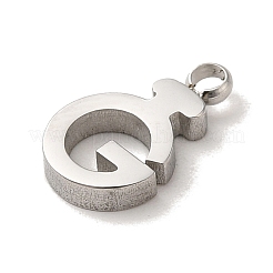 変色しない304ステンレススチールチャーム  文字gのチャーム  ステンレス鋼色  11x7x2mm  穴：1.5mm&nbsp;STAS-L022-287P