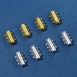 8セット 2色 3連真鍮製マグネットスライドロック留め具  6穴  チューブ  ミックスカラー  19.5x10.5x6.5mm  穴：1.4mm  4個/カラー&nbsp;KK-FS0001-60