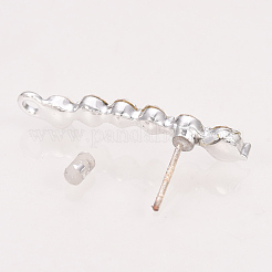 合金製スタッドピアスパーツ  カン付き  スターリングシルバーのピンとラインストーン925個  プラチナ  クリスタル  29x5mm  穴：1.5mm  ピン：0.6mm&nbsp;X-PALLOY-T026-84P-01
