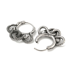 316サージカルステンレスフープピアス  ヘビ  アンティークシルバー  21.5x23mm&nbsp;EJEW-D096-08D-AS