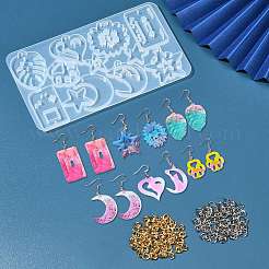 DIY ペンダント レジン クラフト メイキング キット  ペンダントシリコン型1個付き。  200PCS丸カン  ホワイト  金型：75x130x4mm  穴：1mm  内径：17mm  丸カン：5x0.8~1ミリ&nbsp;DIY-CJ0002-16