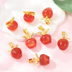 キャッツアイペンダント  黄金トーン合金パーツ  アップルチャーム  レッド  20x14mm&nbsp;X1-FIND-SZC0010-534