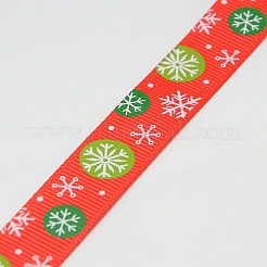 クリスマススノーフレーククリスマスのギフトパッケージのグログランリボンを印刷  レッド  3/8インチ（9mm）  約100ヤード/ロール（91.44メートル/ロール）&nbsp;SRIB-D010-9mm-02