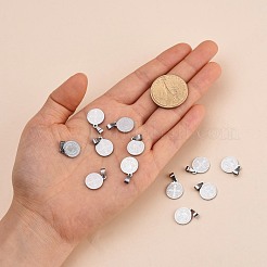 変色しないフラットラウンド、サンベニートとワード 304 ステンレススチールチャーム付き  ステンレス鋼色  15x12x1.2mm  穴：4x6.5mm&nbsp;STAS-I036-03C