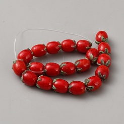 手作りのランプワークエナメルビーズ  トマト  レッド  13x11mm  穴：1.2mm&nbsp;LAMP-CJC0009-04A