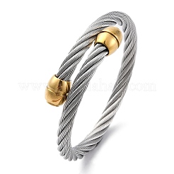 女性用304ステンレススチールトルクバングル  イオンプレーティング（ip）  ゴールデン·ステンレス鋼色  3/4インチ（1.75cm）  内径：2-1/8x2-1/4インチ（5.5x5.55cm）&nbsp;BJEW-P310-25GP01
