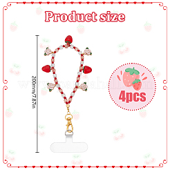 ガラス＆アクリル携帯ストラップ4個  TPU携帯電話ストラップパッチ付き  花  苺  ミックスカラー  200mm  4個/セット&nbsp;HJEW-HY00119