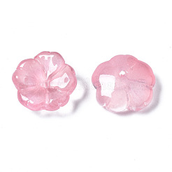 透明スプレー塗装模造翡翠ガラスビーズ  花  フラミンゴ  15x15x6mm  穴：1.2mm&nbsp;GLAA-Q089-003-E004