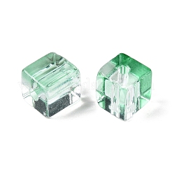 ベーキングペイント透明ガラスビーズ  キューブ  アクアマリン  6.5~7x6~6.5x6~6.5mm  穴：1.5mm  約1690個/1000g&nbsp;DGLA-N005-01A-05