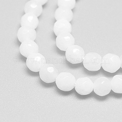 天然石ホワイトジェイドビーズ連売り  多面カット  ラウンド  ホワイト  4mm  穴：1mm  約88~89個/連  14.37~14.57インチ（36.5~37cm）&nbsp;G-R344-4mm-21