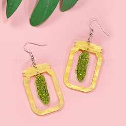 女性用アクリルダングルイヤリング  キュウリ  黄緑  60x25mm&nbsp;WG7D468-01
