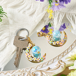アクリル＆樹脂模造真珠＆合金ペンダント装飾2個  花の月  合金製カニカン付き  空色  59mm&nbsp;HJEW-TAC0114