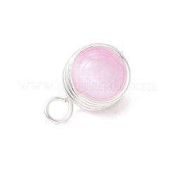 染色された天然セレナイト銅線を巻いた丸型ペンダント  ミックスカラー  銀  17.5x12x10mm  穴：3.4mm&nbsp;PALLOY-JF03770-02