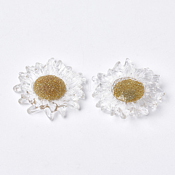 樹脂カボション  グリッターパウダー付き  花  透明  36x34~35x6mm&nbsp;CRES-Q206-02