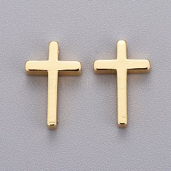 真鍮の小さなクロスチャーム  ゴールドカラー  13x8.5x2.5mm  穴：1.4mm&nbsp;X-KK-L189-05G