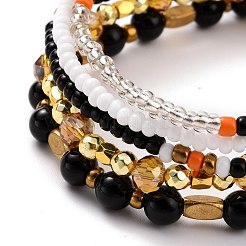 5個5スタイルナチュラルブラックオニキス＆合成ヘマタイト＆ガラスシードビーズストレッチブレスレットセット  女性の女の子のための積み重ね可能なブレスレット  内径：2-1/8インチ（5.5~5.6cm）  5個/セット&nbsp;BJEW-JB07670-02