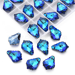 電気メッキガラスペンダント  シルバーメッキのボトム  多面カット  カエデの葉  ミディアムブルー  16x11.5x6mm  穴：1.2mm  36個/ボードについて  4ボード/ボックス&nbsp;EGLA-N006-019C