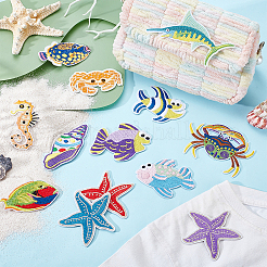 13個 13スタイル オーシャンシリーズ 刺繍糸 アイロン接着/縫い付けパッチ  布のアップリケ  混合図形  ミックスカラー  38~82x39~115x1.5mm  1個/スタイル&nbsp;PATC-WH0023-55A
