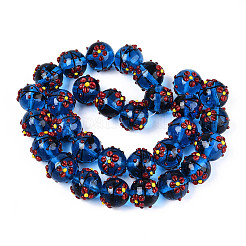 手作りのランプワークエナメルビーズ  花の丸  ブルー  16.5~19mm  穴：1.6mm&nbsp;X1-LAMP-T023-23B
