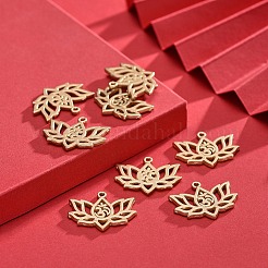 合金のチベット風チャーム  aum / om記号の付いた蓮  鉛フリー＆ニッケルフリー＆カドミウムフリー  18KGP本金メッキ  マットゴールドカラー  16.5x20.5x1.5mm  穴：1mm&nbsp;X-TIBE-S301-008MG-NR
