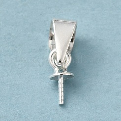 ロジウムメッキ 925 スターリングシルバーカップパールベイルピンペンダント  片穴パーツ用  銀  6x3mm  穴：3.5x5mm  ピン：0.7mm&nbsp;STER-P008-02
