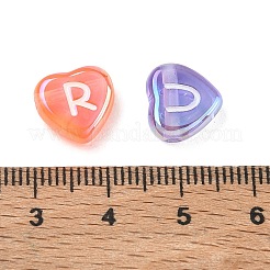 透明なアクリルビーズ  文字付きのハート  ミックスカラー  10x11x4mm  穴：1.6mm&nbsp;AC-CBA529B-05