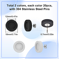 40個2色の木製スタッドピアス金具  フラットラウンドイヤリングのセッティング  304ステンレスピン付き  ミックスカラー  18mm  トレイ：12mm  20個/カラー&nbsp;FIND-SC0012-22