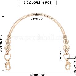 4個2色の鉄製バッグハンドル  カニカン付き  花柄ハーフラウンド  バッグアクセサリー用  ライトゴールド＆プラチナ  ミックスカラー  10.5x12.6x0.5cm  2個/カラー&nbsp;FIND-FH0001-97