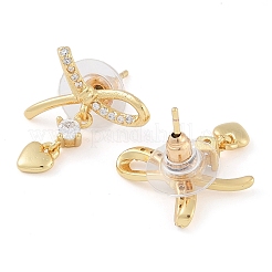 真鍮マイクロパヴェクリアキュービックジルコニアスタッドイヤリング（女性用）  蝶結び  18KGP本金メッキ  19x16mm&nbsp;EJEW-S225-18G
