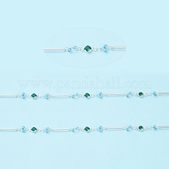 真鍮のオーバル & リング リンク チェーン  ガラスビーズ  溶接されていない  スプールで  銀  15x2.5x0.5mm  10x4.5x2mm  5x4.5x2mm  約16.40フィート（5m）/ロール&nbsp;KK-F862-53S