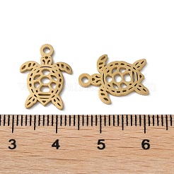 イオンプレーティング（IP）304ステンレスペンダント  レーザー切断  亀のチャーム  ゴールドカラー  16x12x1mm  穴：1.6mm&nbsp;X-STAS-F300-07G