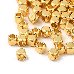 真鍮製スペーサービーズ  長持ちメッキ  キューブ  ゴールドカラー  3x3x3mm  穴：1.8mm&nbsp;LS-KK-P198-02B-G