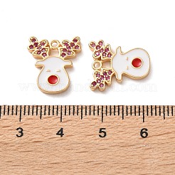 真鍮製マイクロパヴェキュービックジルコニアペンダント  クリスマステーマ  18KGP本金メッキ  エナメル  鹿  13.5x2mm  穴：1.2mm&nbsp;KK-D420-01G-02