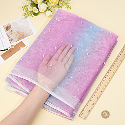 ポリエステルメッシュ生地  衣類用アクセサリー  合金ABSプラスチック模造真珠付き  ライラック  1828.8x1500x6mm&nbsp;DIY-WH0589-77B
