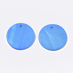 塗装淡水シェルペンダントスプレー  フラットラウンド  ドジャーブルー  20x2mm  穴：1.5mm&nbsp;SHEL-S276-40A