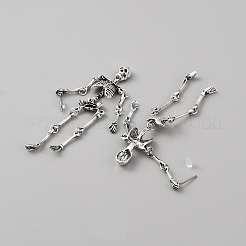ハロウィン用合金スケルトンスカルダングルスタッドピアス  アンティークシルバー  78.5mm  ピン：0.8mm&nbsp;EJEW-WH0004-67AS
