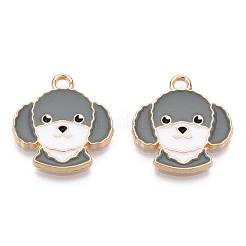 合金エナメルチャーム  ライトゴールド  犬  グレー  18x17x1.5mm  穴：2mm&nbsp;ENAM-S119-003C