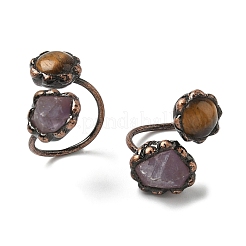 天然アメジストとタイガーアイのリング  赤銅真鍮カフリング  18mm&nbsp;RJEW-B122-04R-04