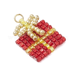 ガラスシードビーズのクリスマスギフトペンダント  304ステンレススチール製丸カン付き  18KGP本金メッキ  ファイヤーブリック  20x16x4mm  穴：2.6mm&nbsp;PALLOY-MZ00899-01