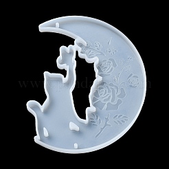 DIYペンダントデコレーションシルエットシリコンモールド  レジン型  ムーン＆猫  花  154x132x10mm  穴：3mm&nbsp;DIY-L048-16A