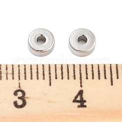 変色しない201ステンレススチールビーズ  フラットラウンド  ステンレス鋼色  4x2mm  穴：1.4mm&nbsp;STAS-Z078-06P