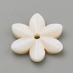 天然淡水シェルビーズ  花  フローラルホワイト  16x18x3mm  穴：2mm&nbsp;SHEL-S269-32