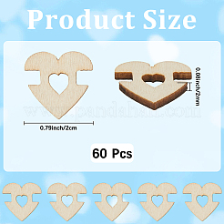1穴木製ボタン1セット  ニット帽作り 留め具 帽子  バリーウッド  ハート  20x20x2mm  穴：5.5x5.5mm  60個/セット&nbsp;BUTT-CY0001-16A