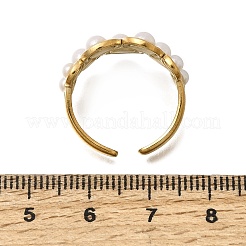 304ステンレススチール製、模造真珠付きカフオープンリング（女性用）  18KGP本金メッキ  14mm  usサイズ6 3/4(17.1mm)&nbsp;RJEW-Z144-01G-01