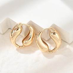 女性のための真鍮のフープピアス  ティアドロップ  14KGP本金メッキ  24.5x8.5mm&nbsp;LS-EJEW-U041-09G