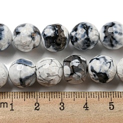 ファセット天然ファイヤーアゲートクラックルビーズ連売り  ラウンド  染め＆加熱  ホワイトスモーク  12mm  穴：1.6mm  約31個/連  14.76''（37.5センチメートル）&nbsp;G-F447-12mm-J02