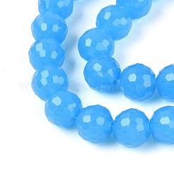 ジェイド風ガラスビーズ連売り  ラウンド  ファセット（96ファセット）  ドジャーブルー  10mm  穴：1mm  約68~70個/連  60~61cm&nbsp;GLAA-R095-J10mm-01